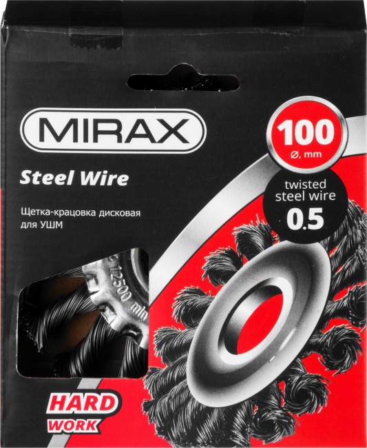 MIRAX 100 мм, жгутированная стальная проволока 0.5 мм, щетка дисковая для УШМ (35140-100)