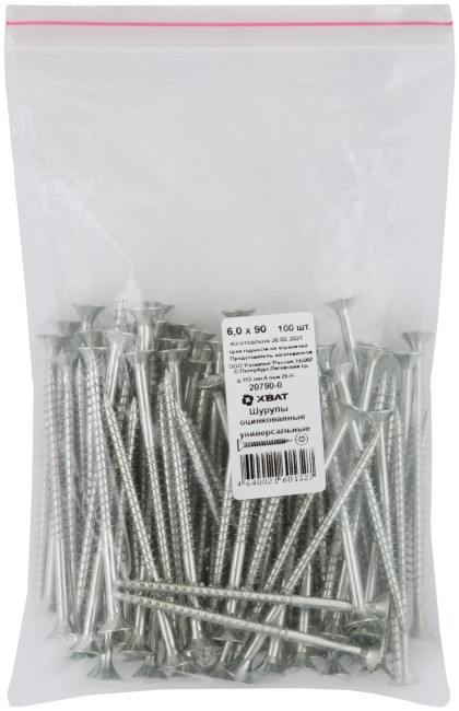 Шурупы оцинкованные, универсальные 6 х 90 100 шт Фасовка