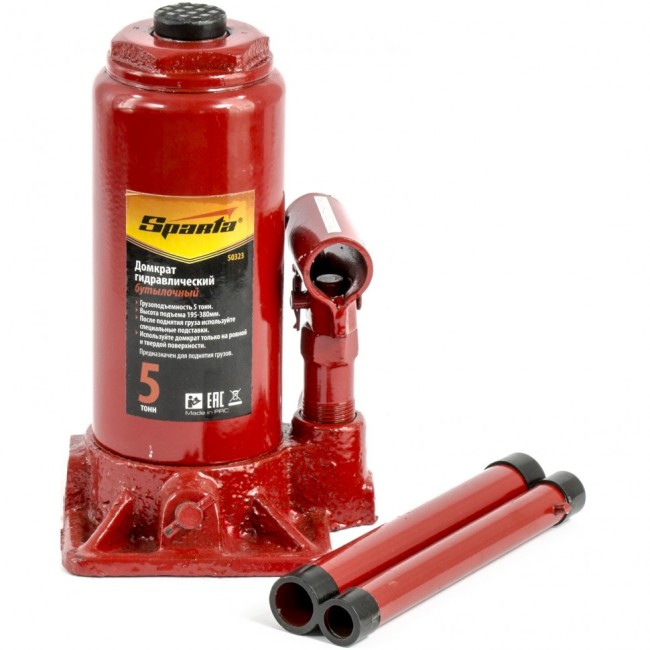 Домкрат гидравлический бутылочный, 5 т, h подъема 195-380 мм Sparta Домкрат гидравлический бутылочный, 5 т, h подъема 195-380 мм Sparta