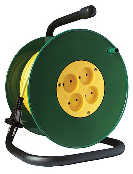 Удлинитель силовой на катушке, 4 гнезда, без заземления, "СОЮЗ" ПВС (2х2,5 мм) 4000 Вт, 50 м Удлинитель силовой на катушке, 4 гнезда, без заземления, "СОЮЗ" ПВС (2х2,5 мм) 4000 Вт, 50 м