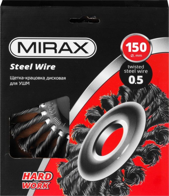 MIRAX 150 мм, жгутированная стальная проволока 0.5 мм, щетка дисковая для УШМ (35140-150) MIRAX 150 мм, жгутированная стальная проволока 0.5 мм, щетка дисковая для УШМ (35140-150)