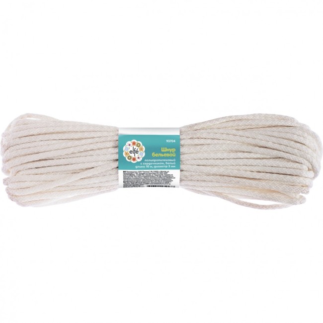 Шнур бельевой, полипропиленовый с сердечником D 3 мм, L-20 м, белый Elfe Шнур бельевой, полипропиленовый с сердечником D 3 мм, L-20 м, белый Elfe