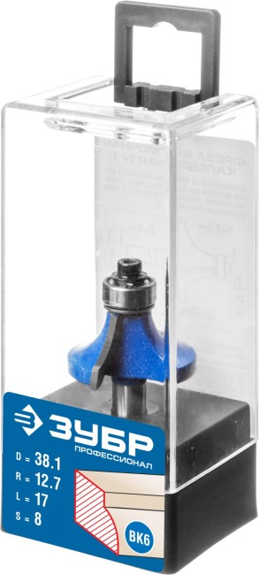 ЗУБР 38.1 x 17 мм, радиус 12.7 мм, фреза кромочная калевочная №1, Профессионал (28701-38.1)