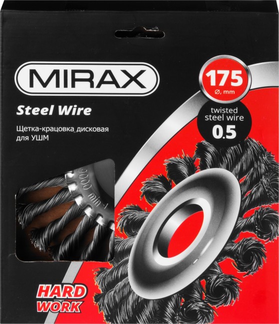 MIRAX 175 мм, жгутированная стальная проволока 0.5 мм, щетка дисковая для УШМ (35140-175) MIRAX 175 мм, жгутированная стальная проволока 0.5 мм, щетка дисковая для УШМ (35140-175)