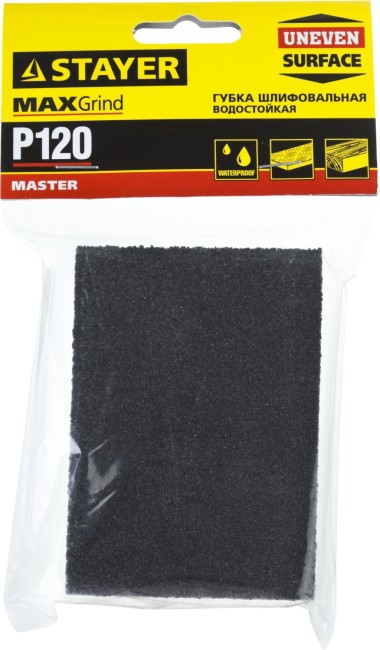 STAYER Р120, 100 х 68 х 26 мм, водостойкая, четырехсторонняя шлифовальная губка (3560-1) STAYER Р120, 100 х 68 х 26 мм, водостойкая, четырехсторонняя шлифовальная губка (3560-1)
