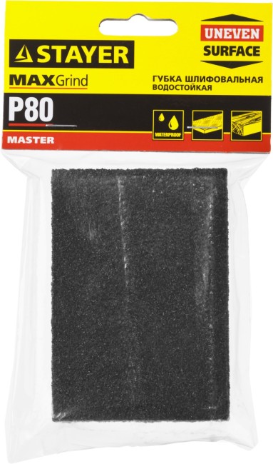 STAYER Р80, 100 х 68 х 26 мм, водостойкая, четырехсторонняя шлифовальная губка (3560-2) STAYER Р80, 100 х 68 х 26 мм, водостойкая, четырехсторонняя шлифовальная губка (3560-2)