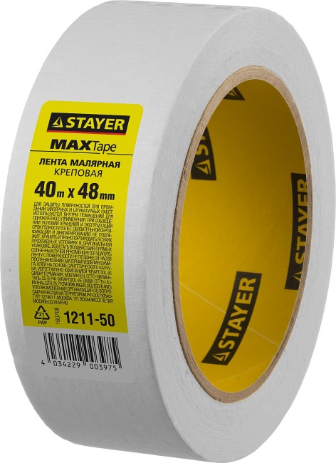 STAYER MAXTape, 50 мм х 40 м, креповый, малярный скотч (1211-50)