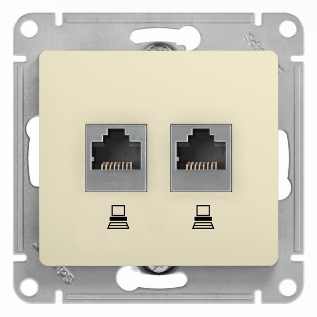 Glossa Бежевый Розетка 2-ая компьютерная RJ45+RJ45, кат.5E | GSL000285KK | SE