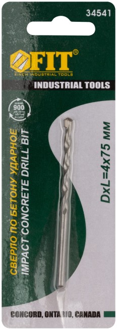 Сверло победитовое ударное, цилиндрический хвостовик (для бетона, кирпича)  4х75 мм