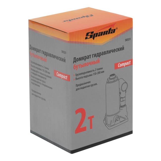 Домкрат гидравлический бутылочный 2 т, h подъема 150-280 мм Sparta Compact Домкрат гидравлический бутылочный 2 т, h подъема 150-280 мм Sparta Compact