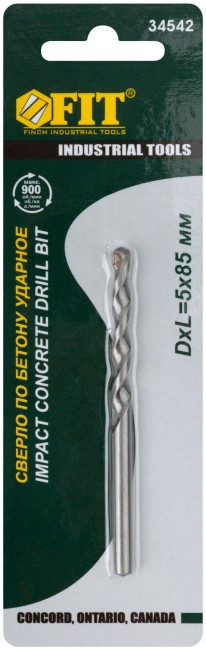 Сверло победитовое ударное, цилиндрический хвостовик (для бетона, кирпича)  5х85 мм