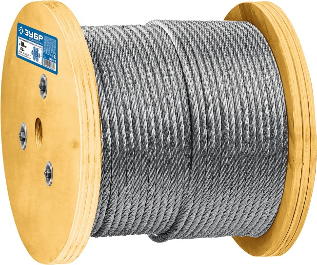 ЗУБР DIN 3060, свивка 6 х 19 + IWR, 10 мм, L 60 м, грузоподъемный стальной трос, Профессионал (30415-10) ЗУБР DIN 3060, свивка 6 х 19 + IWR, 10 мм, L 60 м, грузоподъемный стальной трос, Профессионал (30415-10)