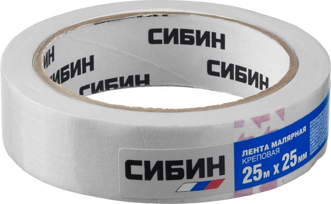 СИБИН 25 мм х 25 м, креповый, малярный скотч (12111-25)