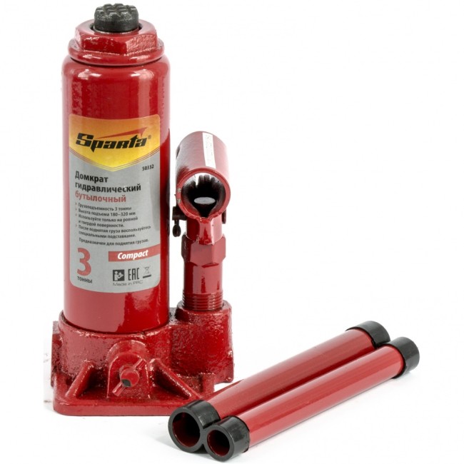 Домкрат гидравлический бутылочный 3т, h подъема 180-320 мм Sparta Compact Домкрат гидравлический бутылочный 3т, h подъема 180-320 мм Sparta Compact