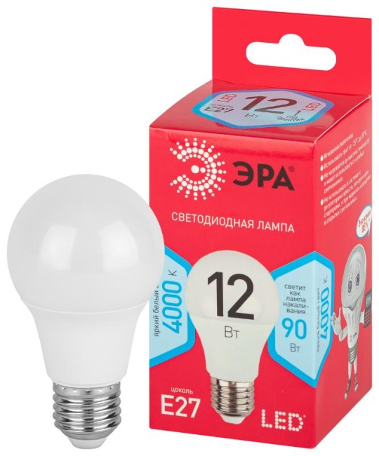 Лампа светодиодная LED A60-12W-840-E27 R (диод, груша, 12Вт, нейтр, E27) (10/100/2000) | Б0049636 | ЭРА