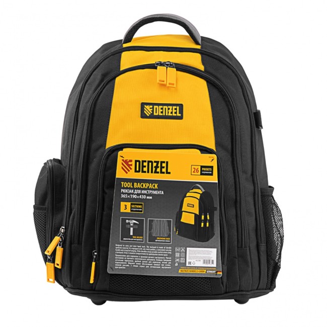Рюкзак для инструмента, 365х190х430 мм, 3 отделения, 26 карманов// Denzel Рюкзак для инструмента, 365х190х430 мм, 3 отделения, 26 карманов// Denzel