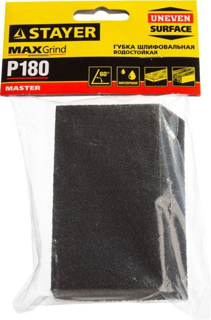 STAYER P180, 100 x 68 x 42 x 26 мм, водостойкая, четырехсторонняя угловая шлифовальная губка (3561-180) STAYER P180, 100 x 68 x 42 x 26 мм, водостойкая, четырехсторонняя угловая шлифовальная губка (3561-180)