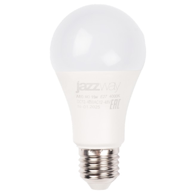 Лампа светодиодная низковольтная PLED-A60 МО 15w 4000K E27 DC12-48V/AC12-48V  | .5050563 |  Jazzway