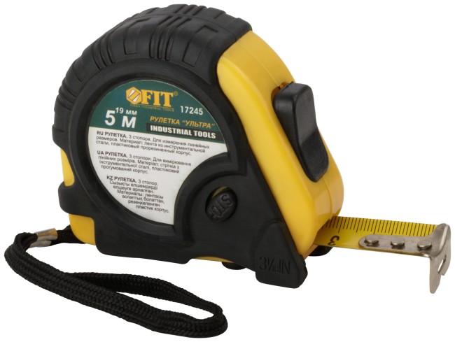 Рулетка прорезинен. корпус, тройной стопор "Ультра" 5 м x 19 мм