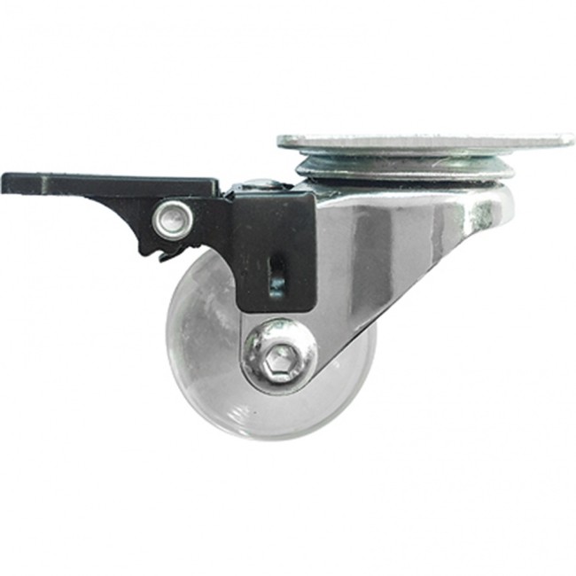 Колесо ПУ прозрачное поворотное с тормозом d-35 мм, крепление платформенное Сибртех Колесо ПУ прозрачное поворотное с тормозом d-35 мм, крепление платформенное Сибртех