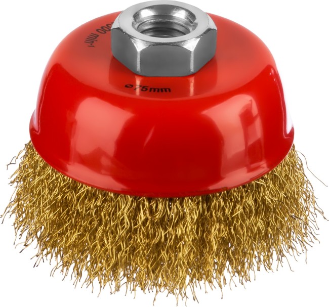 MIRAX 75 мм, витая стальная латунированная проволока 0.3 мм, чашечная щетка-крацовка для УШМ (35142-075) MIRAX 75 мм, витая стальная латунированная проволока 0.3 мм, чашечная щетка-крацовка для УШМ (35142-075)