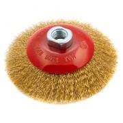 Щетка для УШМ, 125 мм, М14, "тарелка", латунированная витая проволока Matrix Щетка для УШМ, 125 мм, М14, "тарелка", латунированная витая проволока Matrix