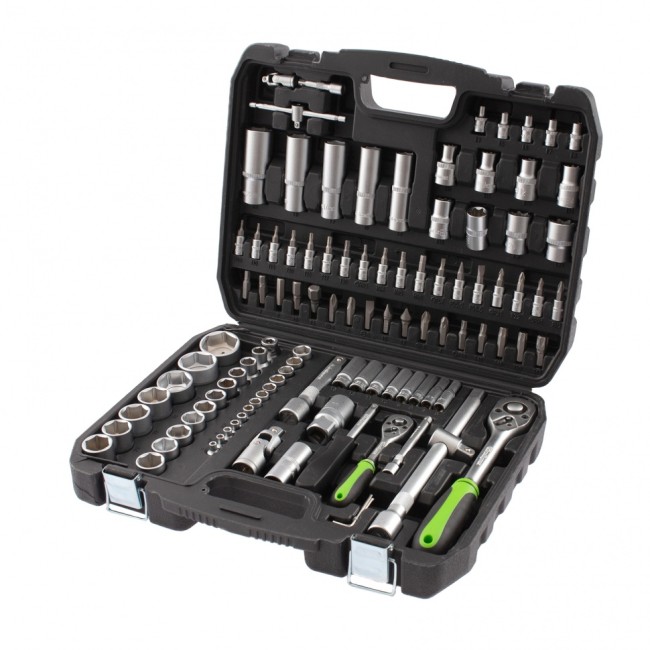 Набор инструмента, 1/2", 1/4", пластиковый кейс, 108 предметов Сибртех Набор инструмента, 1/2", 1/4", пластиковый кейс, 108 предметов Сибртех