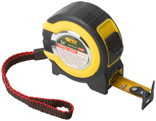 Рулетка прорезиненный корпус, двойной стопор "Техно"  3 м x 16 мм