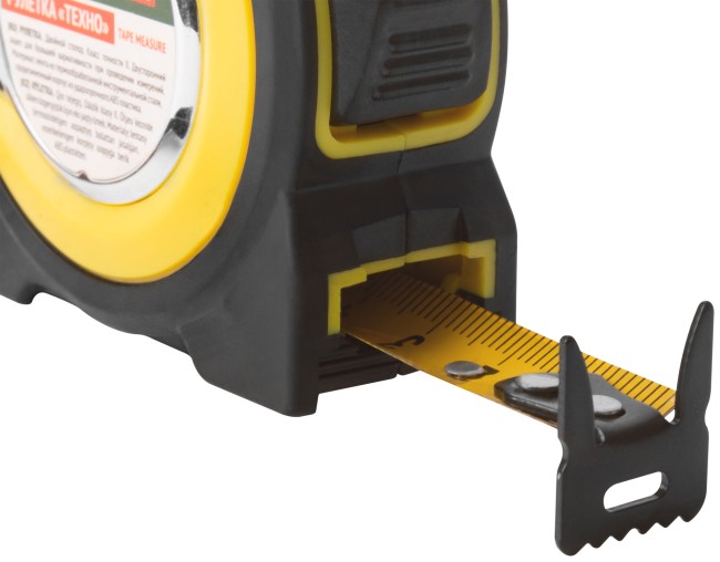 Рулетка прорезиненный корпус, двойной стопор "Техно"  3 м x 16 мм