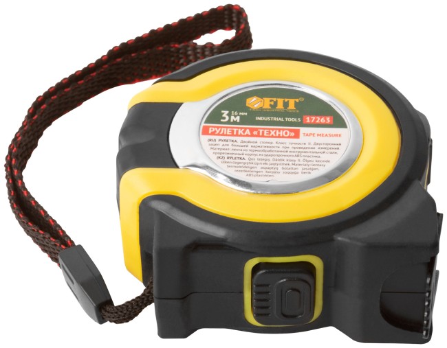 Рулетка прорезиненный корпус, двойной стопор "Техно"  3 м x 16 мм