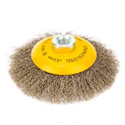 Щетка для УШМ, 125 мм, "Тарелка", витая нержавеющая проволока 0.3 мм, М14 Denzel Щетка для УШМ, 125 мм, "Тарелка", витая нержавеющая проволока 0.3 мм, М14 Denzel