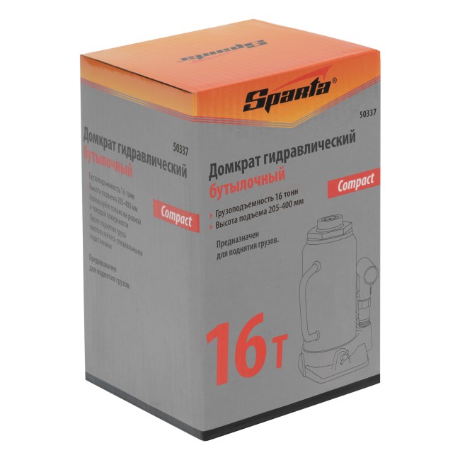 Домкрат гидравлический бутылочный 16 т, h подъема 205-400 мм Sparta Compact Домкрат гидравлический бутылочный 16 т, h подъема 205-400 мм Sparta Compact