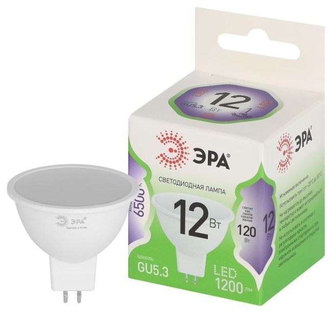 Лампа светодиодная GREEN LINE LED MR16-12W-865-GU5.3 GL GU5.3 12 Вт софит холодный свет | Б0067062 | ЭРА
