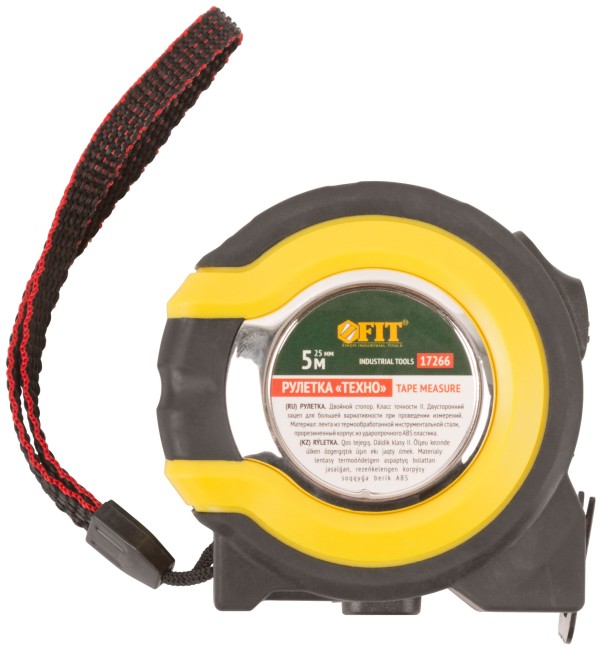 Рулетка прорезиненный корпус, двойной стопор "Техно"  5 м x 25 мм