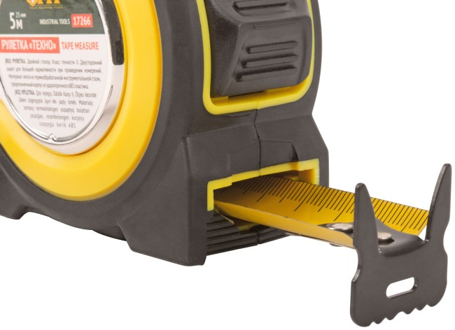 Рулетка прорезиненный корпус, двойной стопор "Техно"  5 м x 25 мм