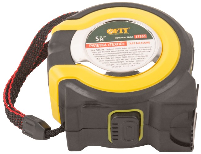 Рулетка прорезиненный корпус, двойной стопор "Техно"  5 м x 25 мм