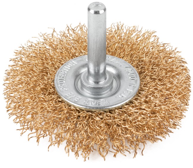 Щетка для дрели, тип "Плоская", латунированная витая проволока 0,3 мм, 65 мм, CUTOP Profi