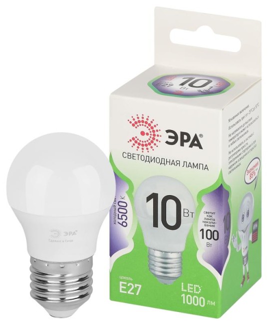 Лампа светодиодная  GREEN LINE LED P45-10W-865-E27 GL E27 10 Вт шар холодный свет | Б0067039 | ЭРА