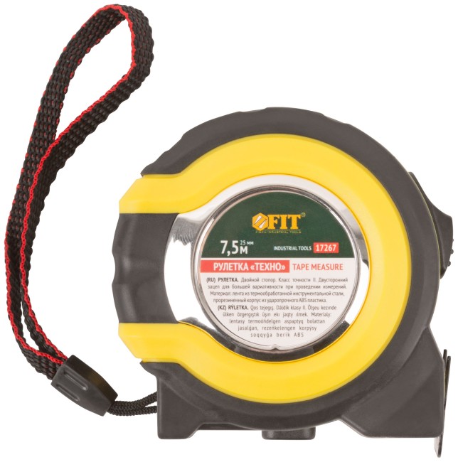 Рулетка прорезиненный корпус, двойной стопор "Техно" 7,5 м x 25 мм Рулетка прорезиненный корпус, двойной стопор "Техно" 7,5 м x 25 мм