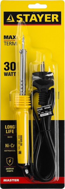 STAYER MAXTerm, 30 Вт, конус, электропаяльник с пластиковой рукояткой (55305-30)
