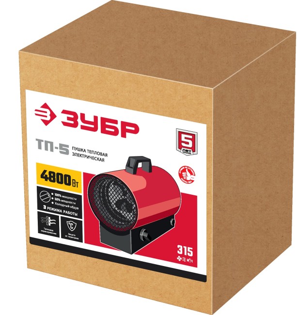 ЗУБР 5 кВт, электрическая тепловая пушка (ТП-5)