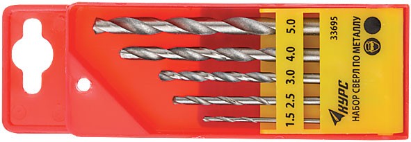 Набор сверл HSS по металлу полированных, 5 шт. (1,5-2,5-3-4-5 мм)
