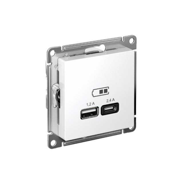 AtlasDesign Белый USB Розетка A+С, 5В/2,4 А, 2х5В/1,2 А, механизм | ATN000139 | SE