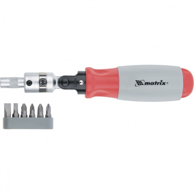 Отвертка реверсивная, поворотная головка, набор бит, CrV, 6 шт Matrix Отвертка реверсивная, поворотная головка, набор бит, CrV, 6 шт Matrix