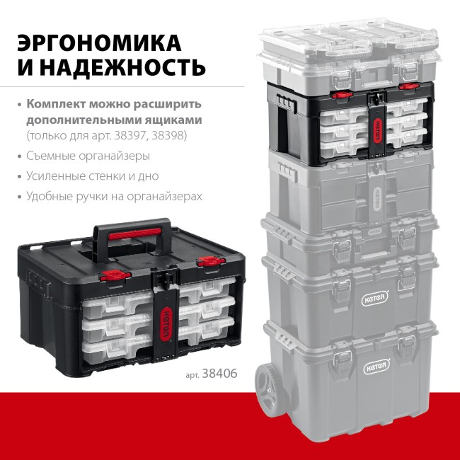 KETER STACKNROLL, 481 х 332 х 233 мм, (19″), пластиковый ящик с 3 органайзерами и 18 ячейками (38406) KETER STACKNROLL, 481 х 332 х 233 мм, (19″), пластиковый ящик с 3 органайзерами и 18 ячейками (38406)