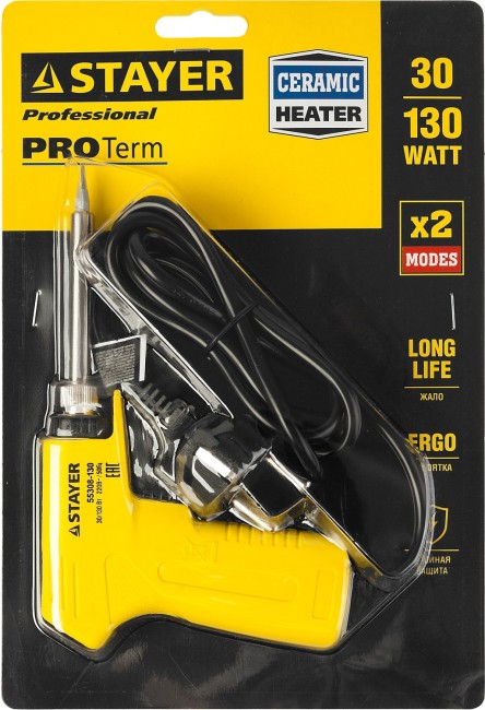 STAYER PROTerm, 30 Вт + 130 Вт, 2 в 1, конус, керамический нагреватель, электропаяльник с пистолетной рукояткой, Professional (55308-130) STAYER PROTerm, 30 Вт + 130 Вт, 2 в 1, конус, керамический нагреватель, электропаяльник с пистолетной рукояткой, Professional (55308-130)