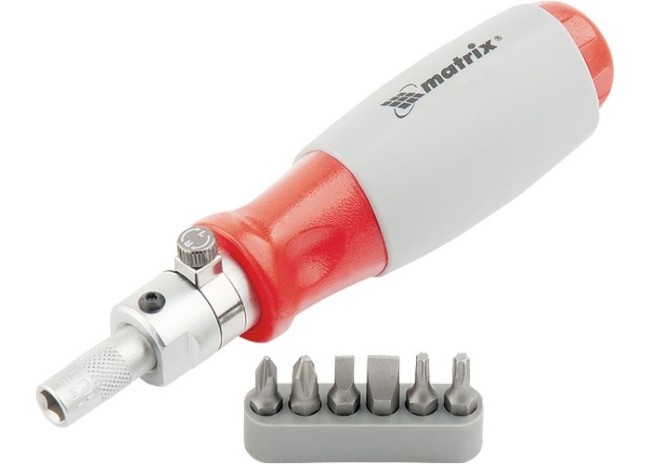 Отвертка реверсивная, силовой элемент под ключ, набор бит, CrV, 6 шт Matrix Отвертка реверсивная, силовой элемент под ключ, набор бит, CrV, 6 шт Matrix