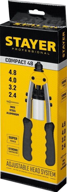 STAYER Compact-48, 2.4 - 4.8 мм, 240 мм, компактный двуручный заклепочник, Professional (3116)