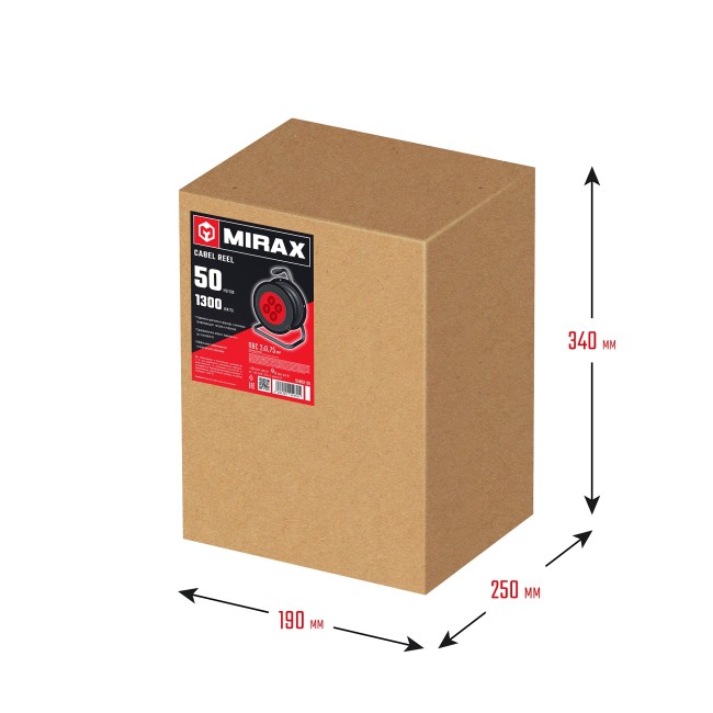 MIRAX ПВС, 2 х 0.75 мм2, 50 м, 1300 Вт, удлинитель на катушке (55052-50)
