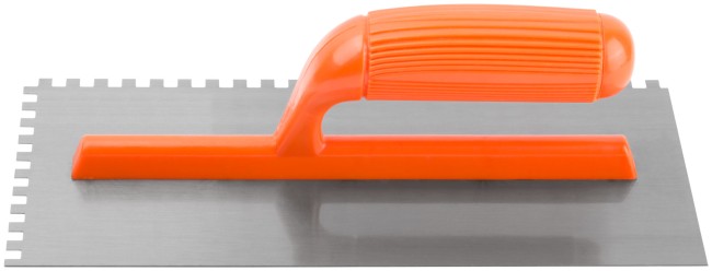 Гладилка стальная с пластиковой ручкой, 280х130 мм зубчатая, зуб  6х6 мм